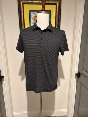 Fresh Clean Threads Men's Black Gray Striped Performance Polo NWOT S